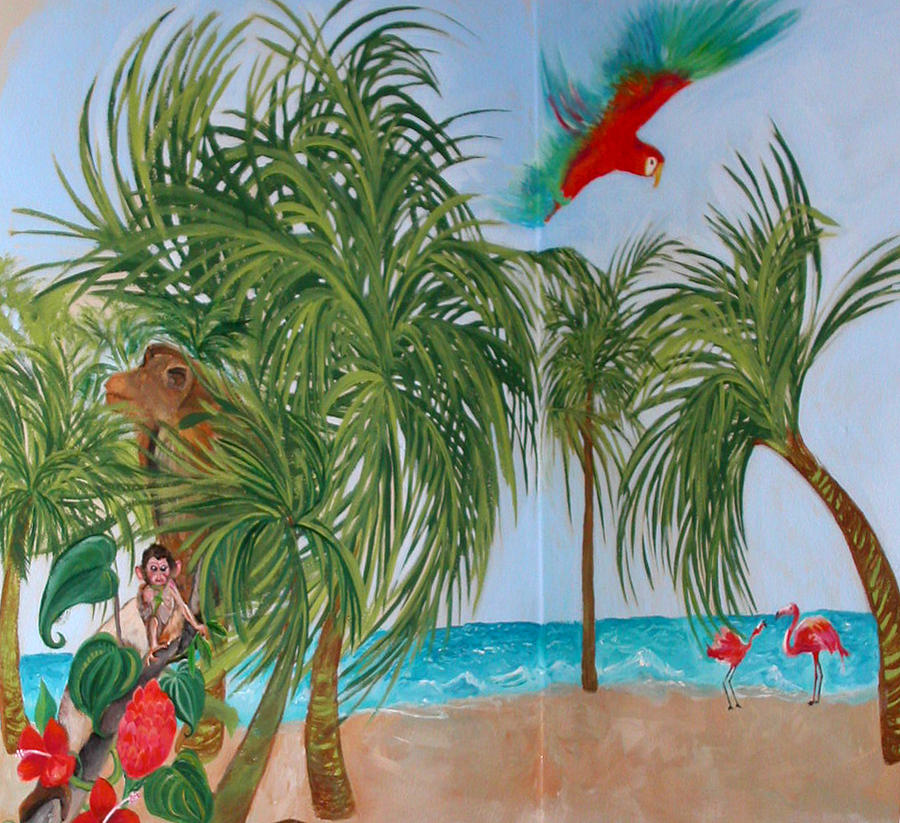 Monkey Painting - Tropical Mural by Anne Cameron Cutri