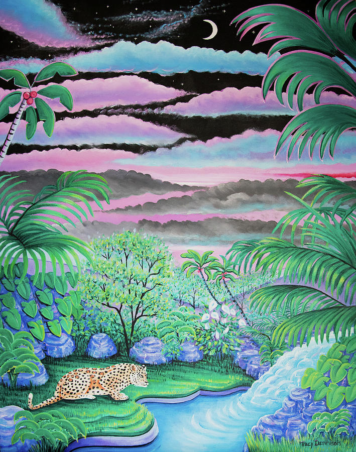 Tropical Night Painting by Tracy Dennison