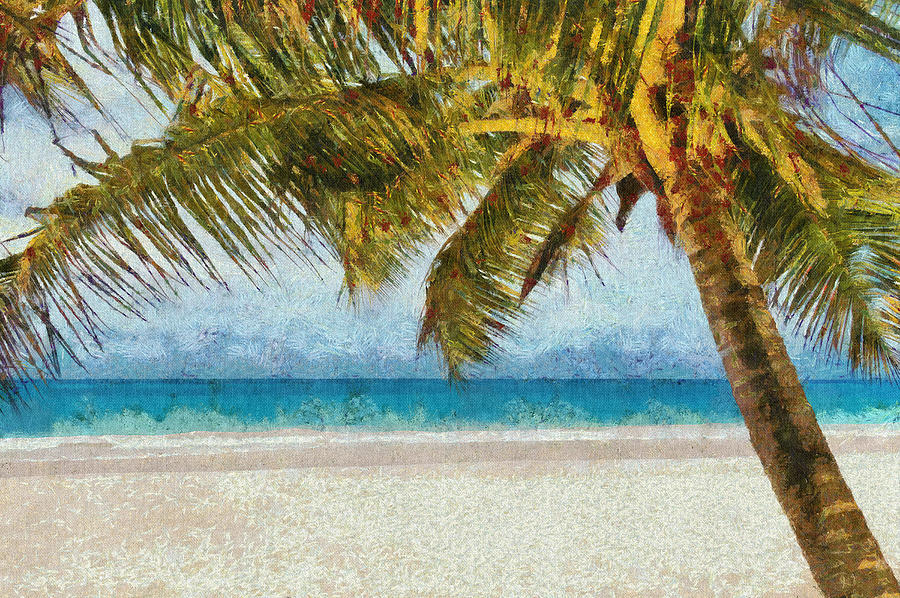 Beach Painting - Tropical Palm Tree Sand Beach Art Painting by Wall Art Prints
