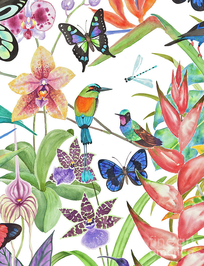 Hummingbird Painting - Tropical Paradise Dragonfly by Lucy Arnold