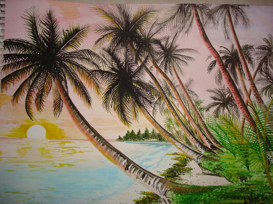 Beach Painting - Tropical Paradise by Jorge Luis Iniguez Beach Painting - Tropical Paradise by Jorge Luis Iniguez