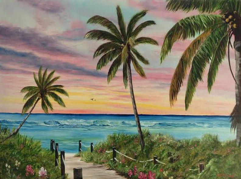 Beach Sunset Painting - Tropical Paradise by Lloyd Dobson