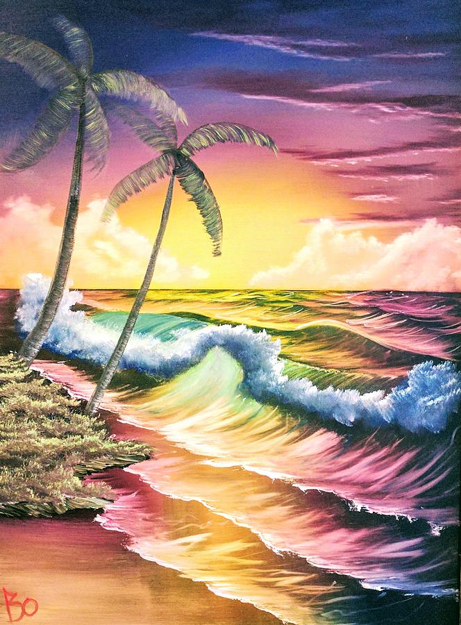 Tropical Paradise Sunset Painting By Paul Boyenga