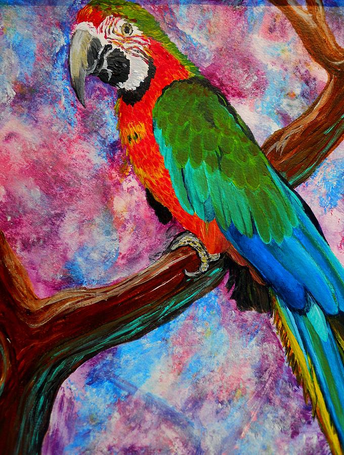 Tropical Parrot Painting by Liz Borkhuis