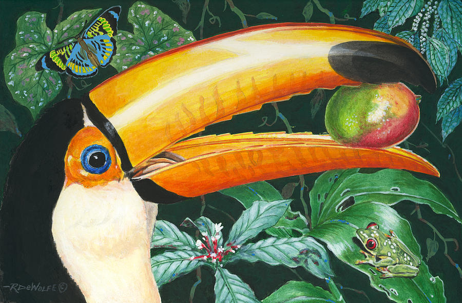 Tropical Rain Forest Toucan Painting by Richard De Wolfe