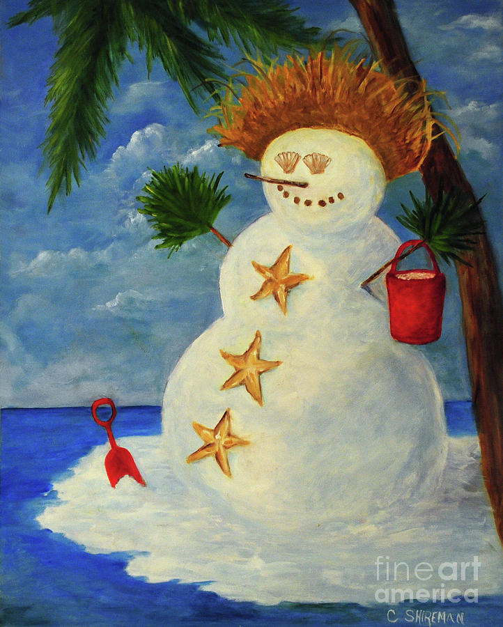 Christmas Painting - Tropical Snowman by Carolyn Shireman