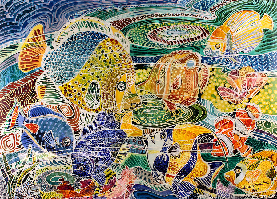 Fish Painting - Tropical Splendor Batik by Marcia Baldwin