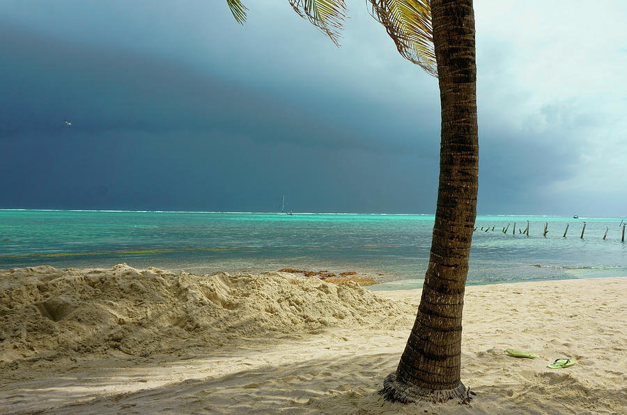 Tropical storm from the beach on Ambergris Caye, Belize Photograph by Waterdancer