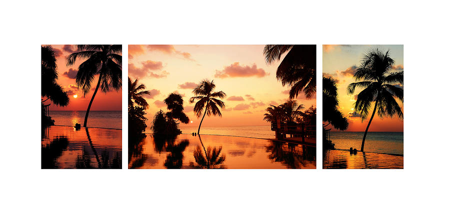 Tropical Sunset 1. Triptych Photograph by Jenny Rainbow