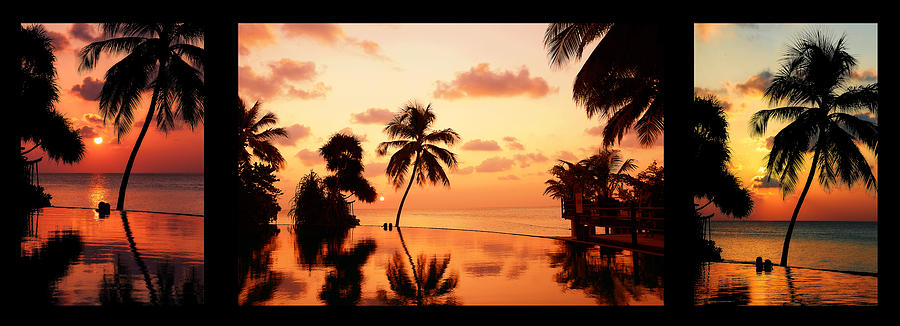 Paradise Photograph - Tropical Sunset 2. Triptych by Jenny Rainbow