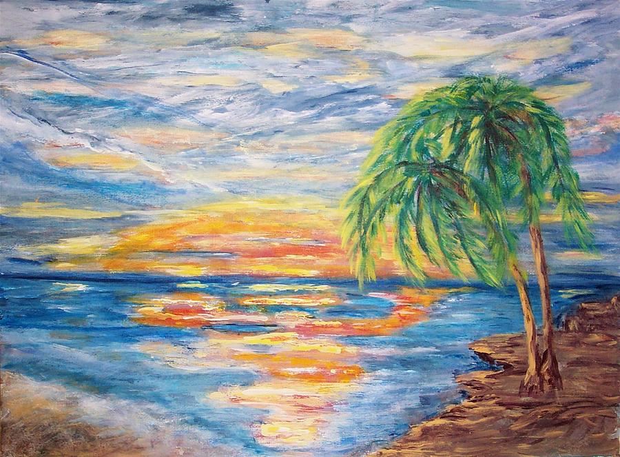 Tropical Landscape Painting - Tropical Sunset by Mary Sedici