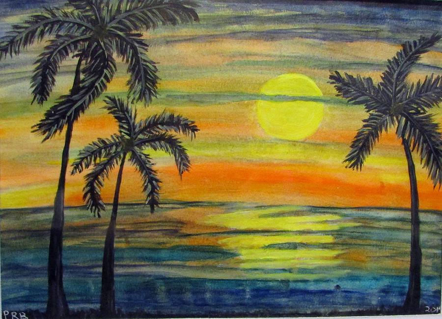 Tropical Sunset Painting By Pamula Reeves-barker 