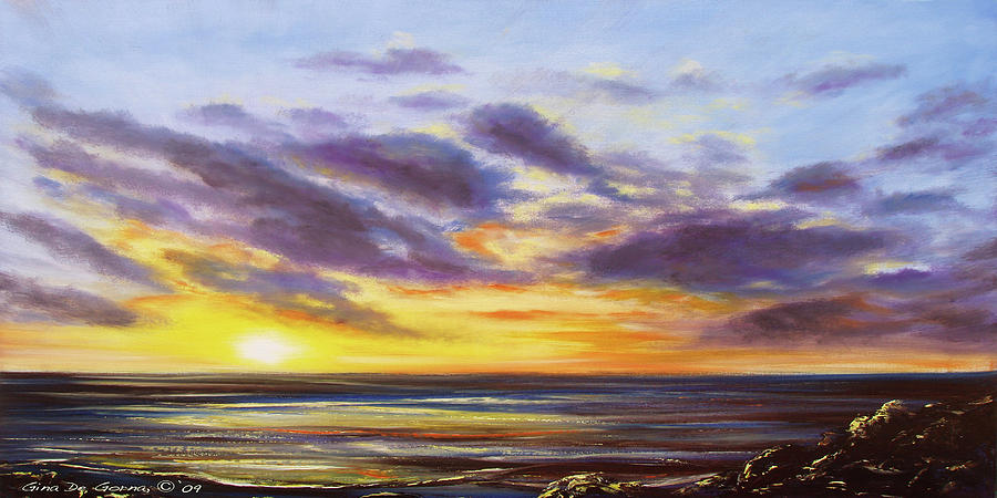 Tropical Sunset Panoramic Painting Painting by Gina De Gorna