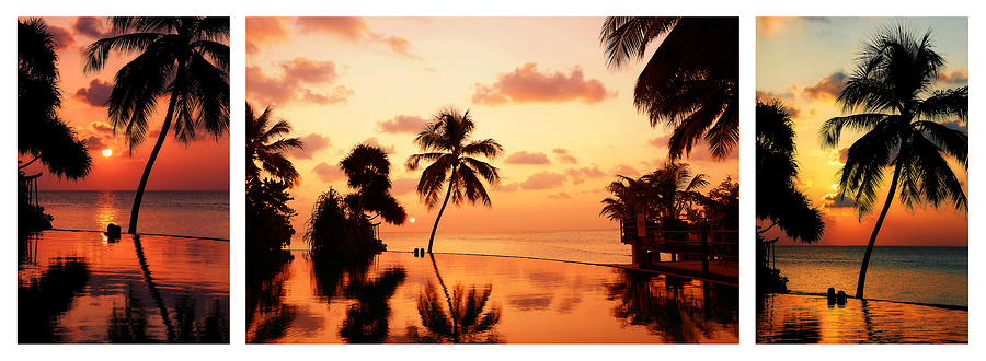 Tropical Sunset. Triptych Photograph by Jenny Rainbow