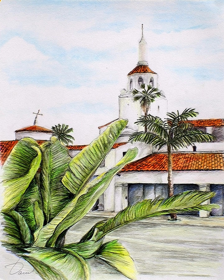 Tropical View Arlington Theater Santa Barbara Drawing by Danuta Bennett
