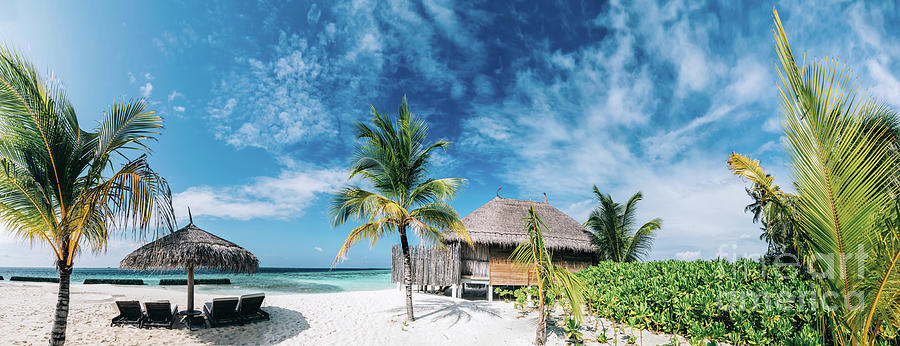 Tropical view of exotic resort island on Maldives Photograph by Michal Bednarek