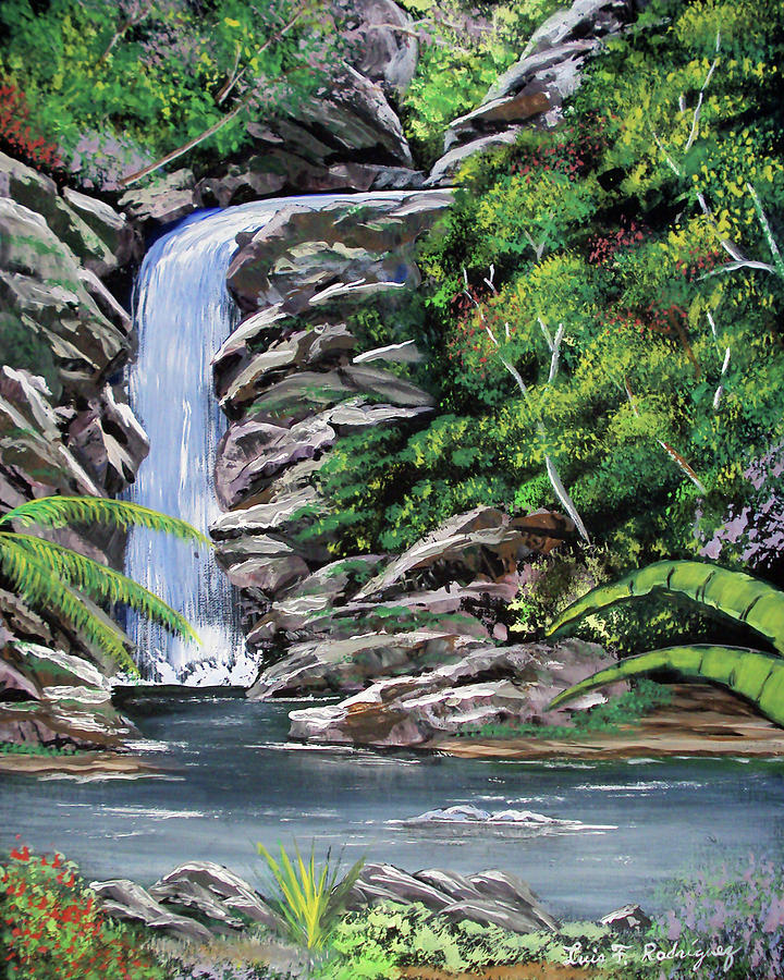 Tropical Waterfall 2 Painting by Luis F Rodriguez