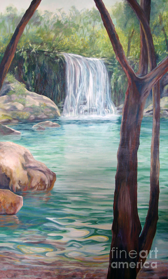 Tropical Waterfall Painting by Nancy Isbell
