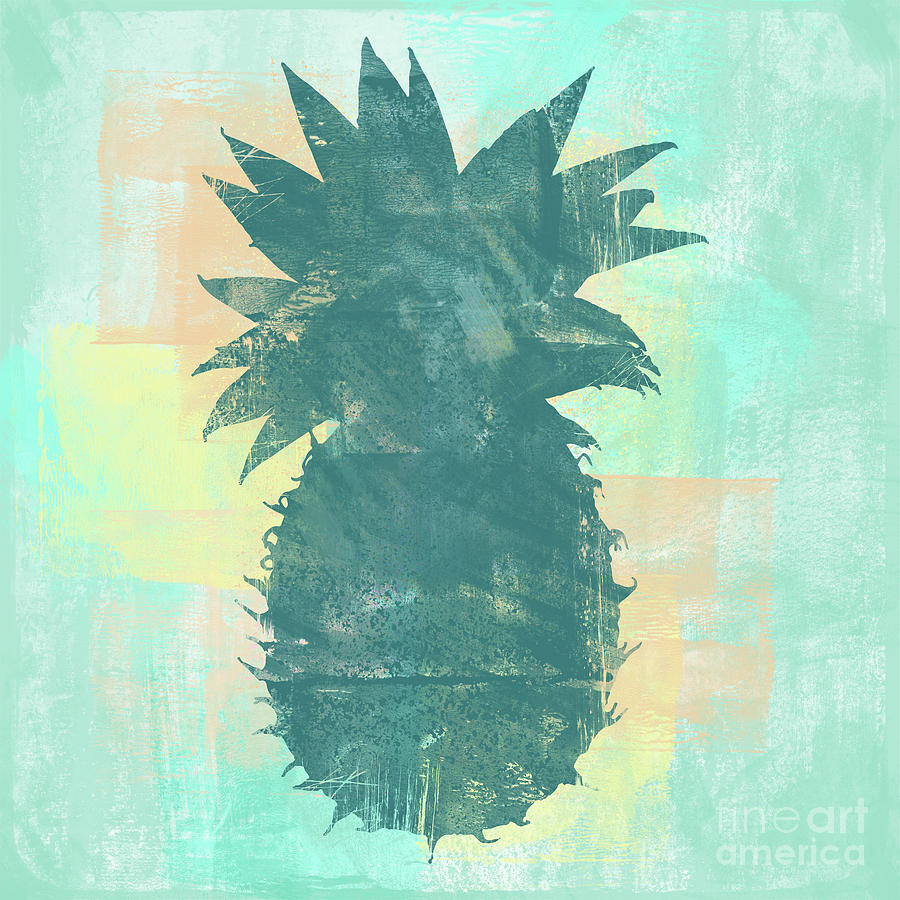 Spring Digital Art - TropiCalifornia, sponge painted abstract tropical pineapple by Tina Lavoie
