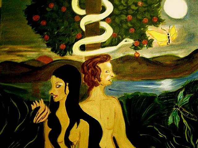 Adam And Eve Painting - Trouble in Paradise by Rusty Gladdish