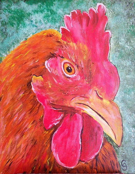 Troubles Portrait Chicken Art Painting by Cheryl Nancy Ann Gordon