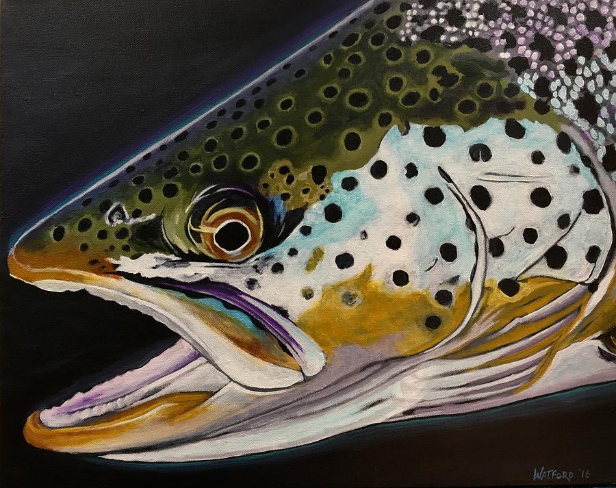 Trout on Black Painting by Phil Watford - Fine Art America