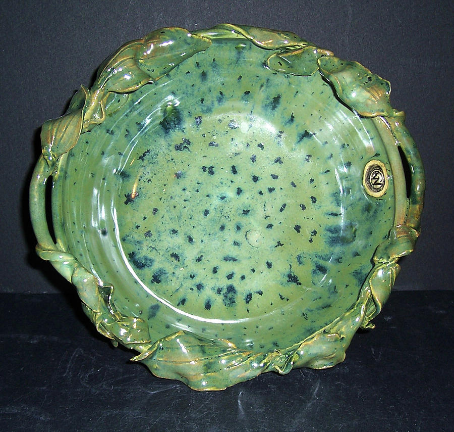 Trout Pattern Glaze Bowl with Leaves Ceramic Art by Carolyn Coffey Wallace