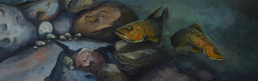 Trout Painting - Trout River Rock Two by Kimberly Benedict