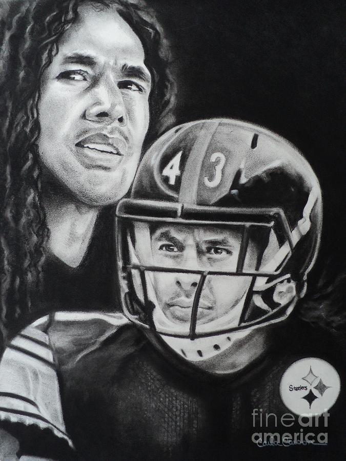 Troy Polamalu Drawing - Troy Polamalu of the Pittsburgh Steelers by Carla Carson