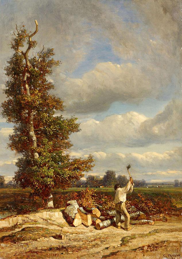 Nature Painting - TROYON, CONSTANT 1810 Sevres - 1865   The Lumberjack by Troyon Constant