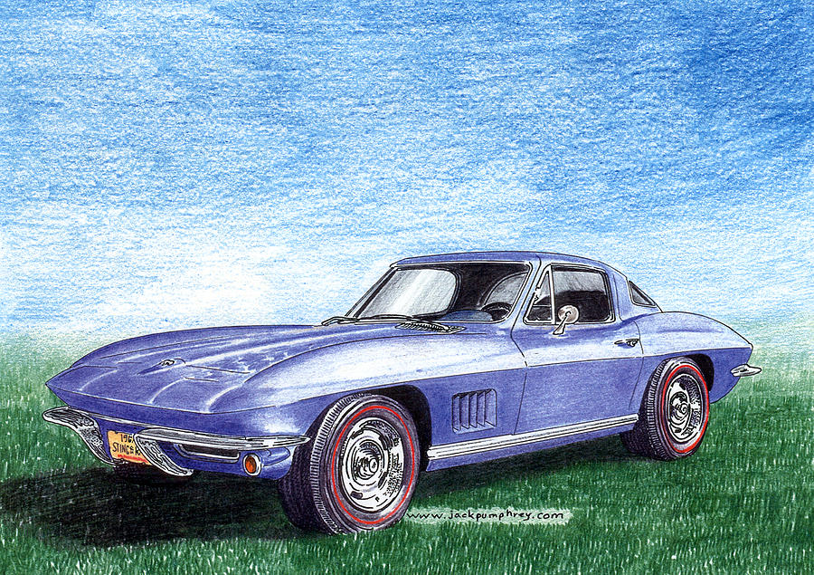 Tru Blu 1967 Corvette Stingray Drawing by Jack Pumphrey