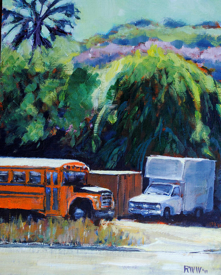 Truck and a School Bus Painting by Richard  Willson