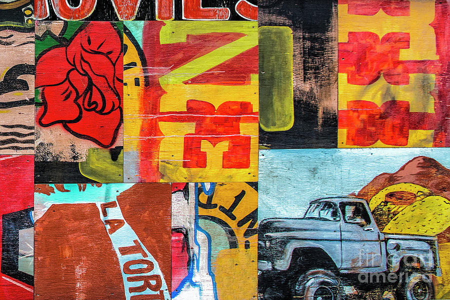 Abstract Mixed Media - Truck and Roses by Terry Rowe