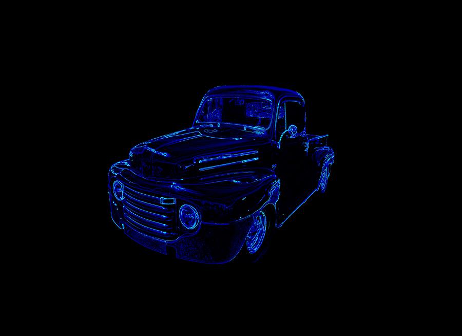 Truck Art Neon Blue Mixed Media by Lesa Fine
