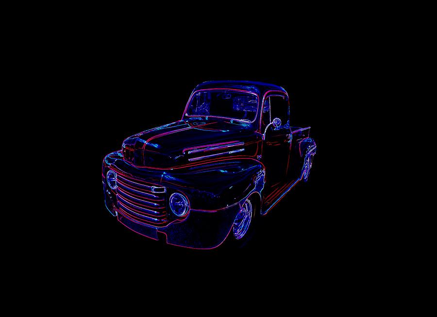Car Mixed Media - Truck Art Neons Red by Lesa Fine