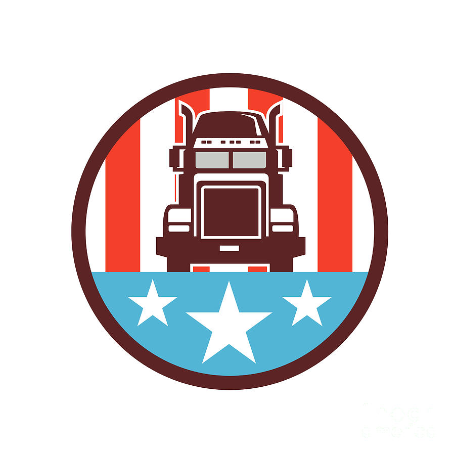Transportation Digital Art - Truck USA Flag Circle Retro by Aloysius Patrimonio
