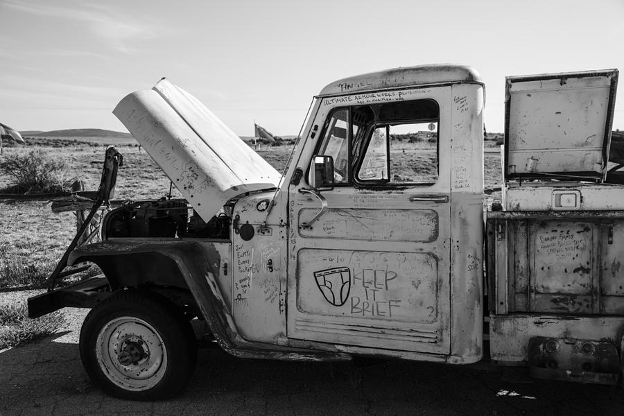 Truck with hood up on Route 66 Photograph by John McGraw