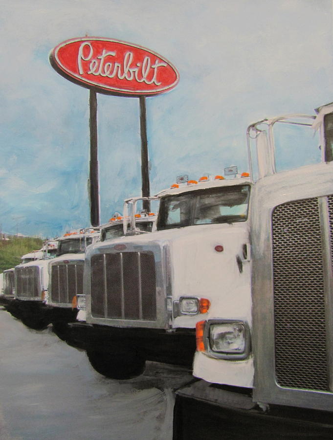 Trucks and Peterbilt sign Painting by Anita Burgermeister