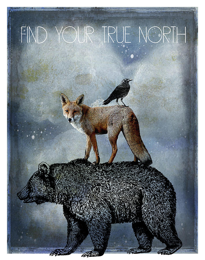 Crow Digital Art - True North Bear Fox And  Crow by Sandra McGinley