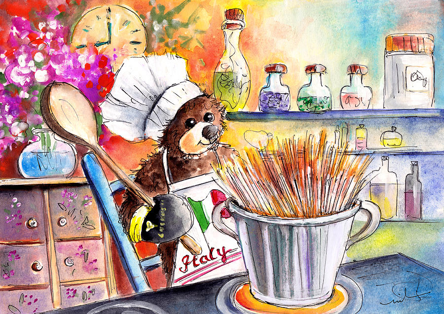 Truffle McFurry Cooking Spaghettis Painting by Miki De Goodaboom