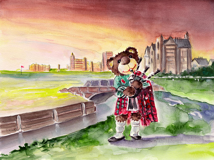 Truffle McFurry Playing The Bagpipes At St Andrews Painting by Miki De Goodaboom
