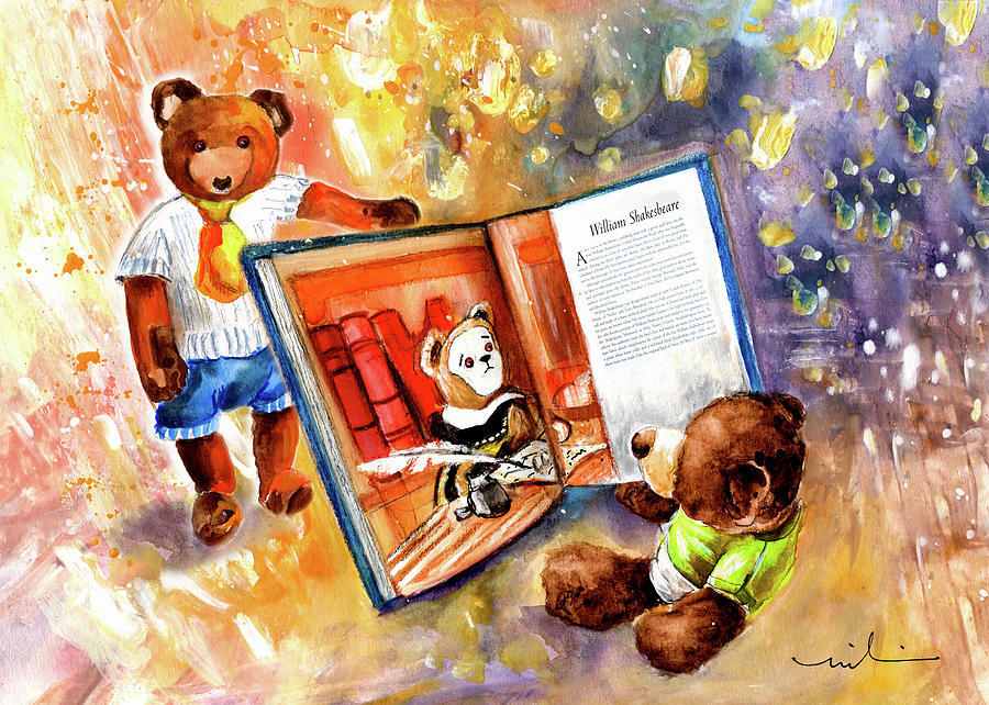 Truffle McFurry Reading The Teddy bear Hall of Fame Painting by Miki De Goodaboom