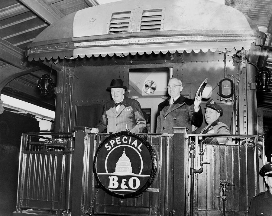 Harry Truman Photograph - Truman and Churchill On Back Of A Train by War Is Hell Store