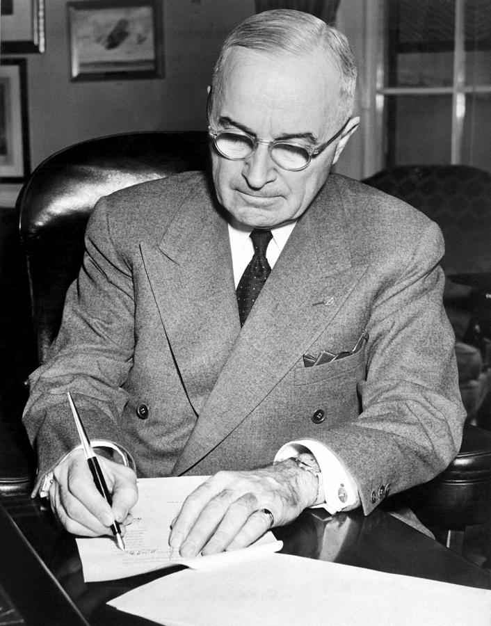 Harry Truman Photograph - Truman Signing Documents - Korean War - 1950 by War Is Hell Store