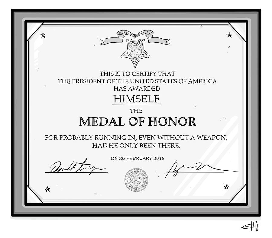 Trump Medal of Honor Drawing by Ellis Rosen