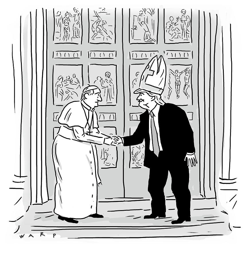 Trump meets Pope Francis. Drawing by Kim Warp