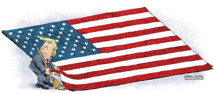 Donald Trump Drawing - Trump Sweeps Under the Flag Rug by Daryl Cagle Donald Trump Drawing - Trump Sweeps Under the Flag Rug by Daryl Cagle