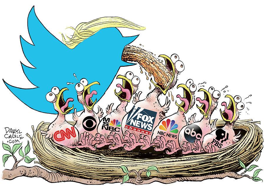 Donald Trump Drawing - Trump Twitter and TV News by Daryl Cagle
