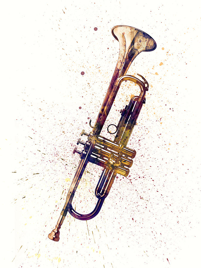 Trumpet Abstract Watercolor Digital Art by Michael Tompsett