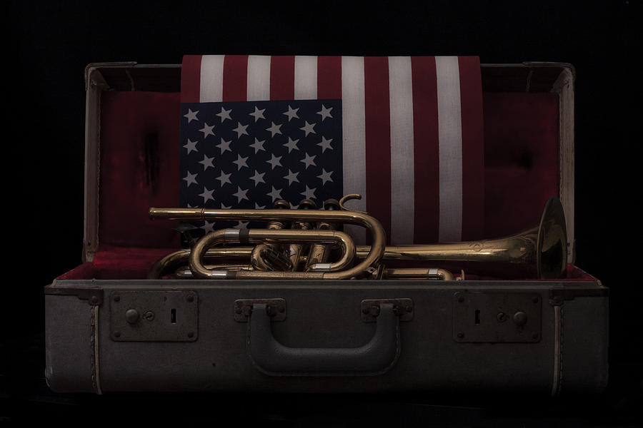 Trumpet And Flag Photograph
